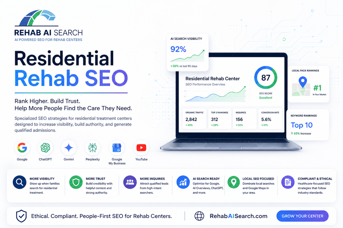 Residential rehab SEO strategy showing a treatment center website ranking on Google and increasing patient admissions