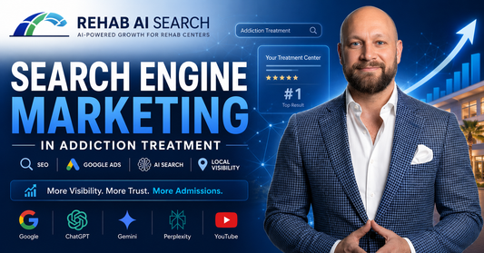 Search engine marketing in addiction treatment strategy for rehab centers using SEO, Google, AI search, and PPC.