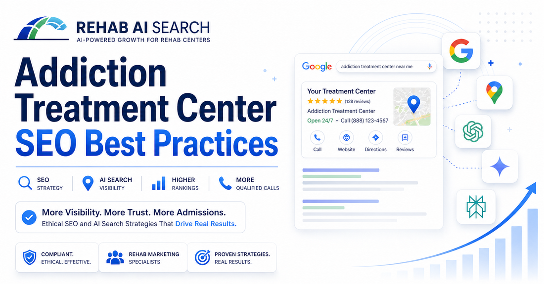 Addiction treatment center SEO best practices showing AI search, Google rankings, and rehab marketing strategy