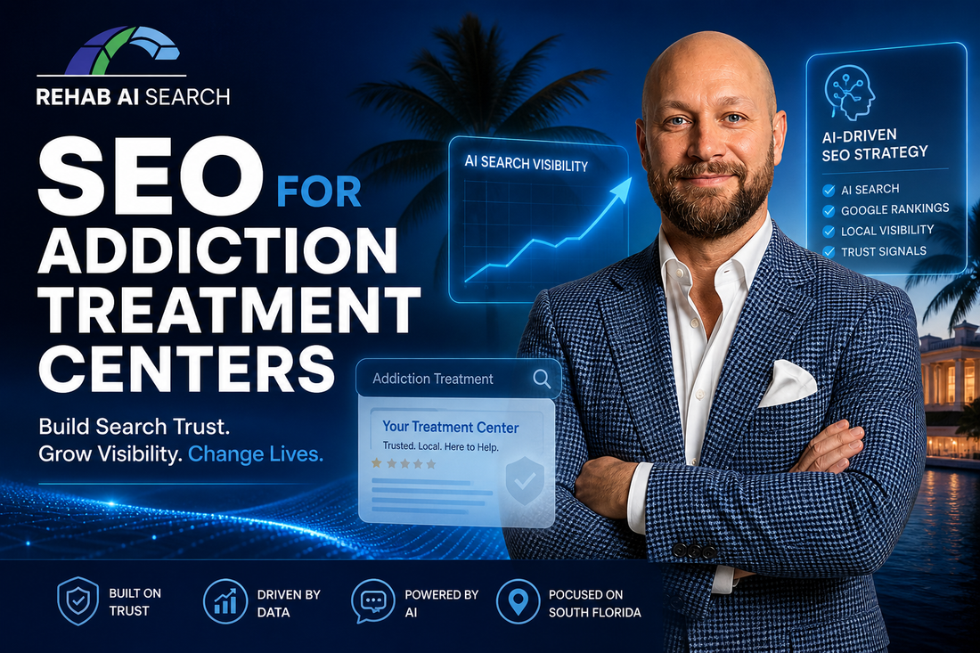 SEO for addiction treatment centers strategy dashboard for rehab centers and AI search visibility