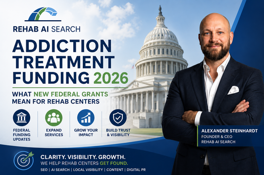 Addiction Treatment Funding 2026 showing Alexander Steinhardt, Founder and CEO of Rehab AI Search, with new federal grants for rehab centers.