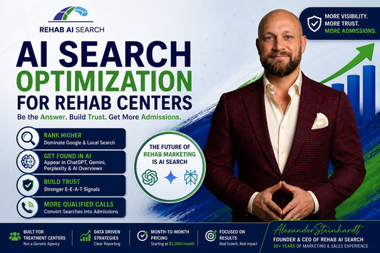 AI search optimization for rehab centers showing how treatment centers improve visibility in ChatGPT, Google AI Overviews, Gemini, Perplexity, and search results to generate more qualified admissions.