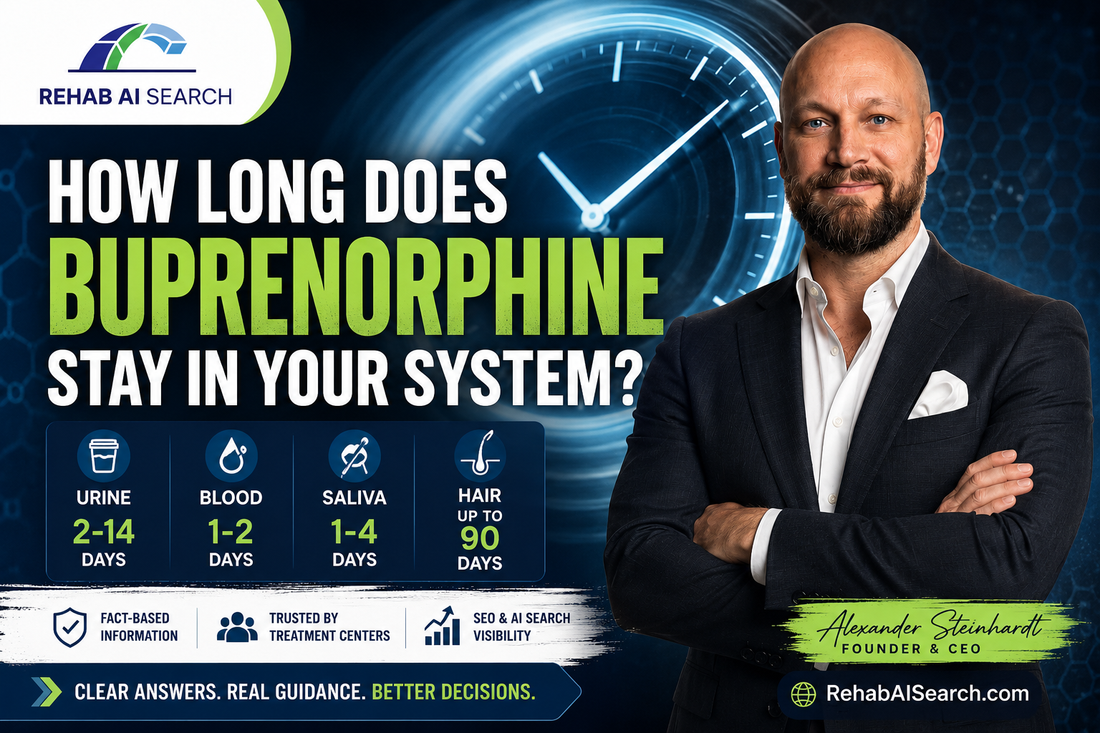 How long does buprenorphine stay in your system timeline for urine blood saliva and hair testing by Rehab AI Search