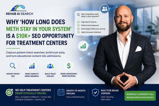 Alexander Steinhardt of Rehab AI Search illustrating how patient-intent keywords like how long does meth stay in your system help treatment centers generate admissions through SEO, Google visibility, and AI search.