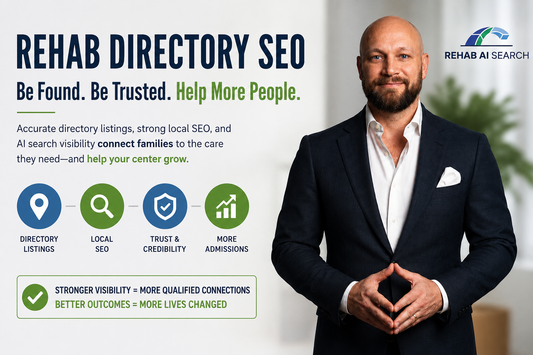 Rehab directory SEO guide showing treatment center listings, local SEO, Google rankings, AI search visibility, citations, and trust signals.