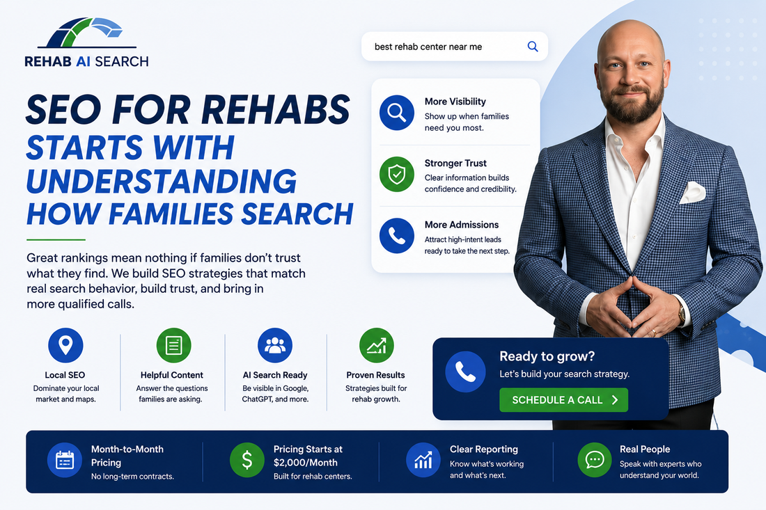 SEO for rehabs report showing how families search for addiction treatment centers online