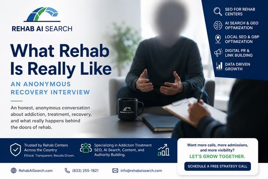 What Rehab Is Really Like anonymous recovery interview by Rehab AI Search showing a professional interview with an anonymous person discussing addiction treatment and recovery